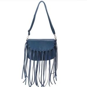 Fringe cross body bag in blue